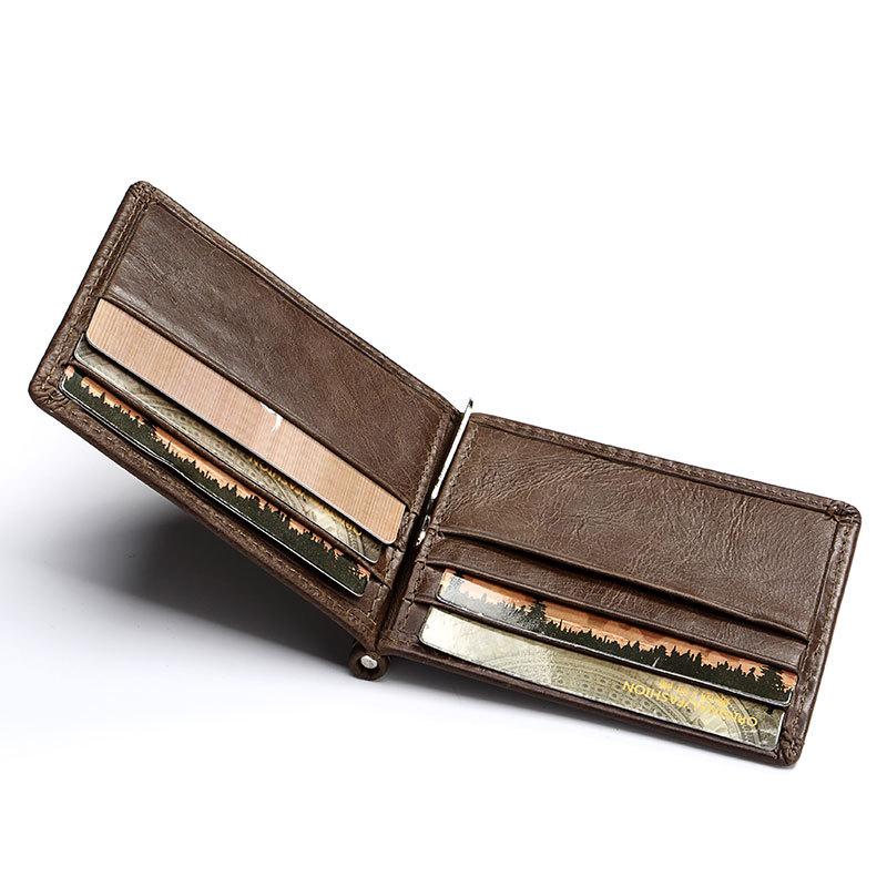 Genuine Leather Men's Vintage Money Clip Male Bifold Purse Simple Billfold Wallet Men Clamp Slim Cash Card Holder Wallets1
