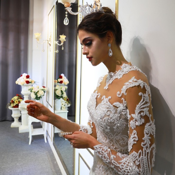 Elegant Mermaid Wedding Dress With Overskirts Dresses Illusion High Neck Long Sleeve Bridal Gowns De Soiree Turkish Couture Beads Custom Made