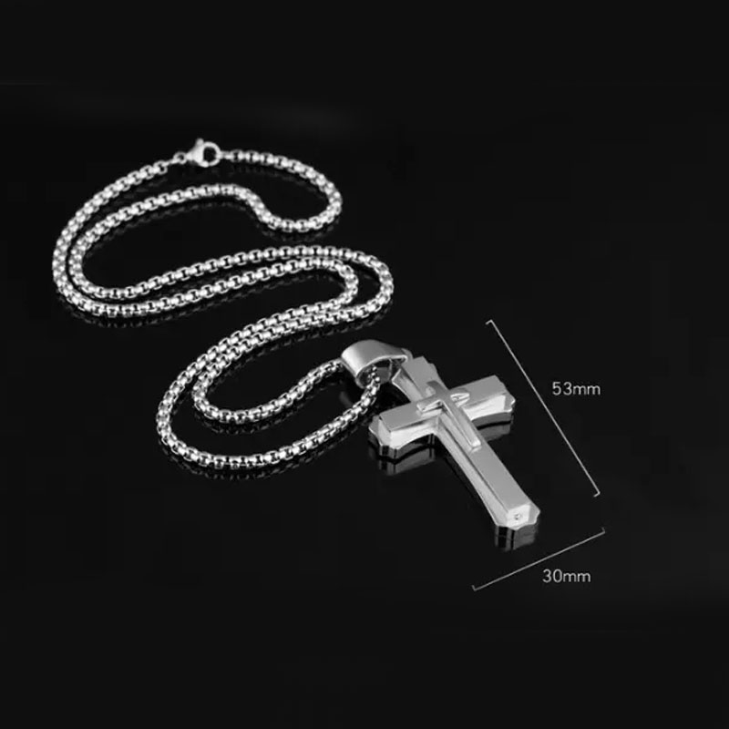 Top AAA Quality Stainless Steel Christian Cross Necklace For Men Jesus Lord's Prayer Necklaces Man Jewelry Religious Gift Wholesale Factory Price