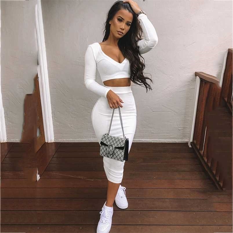 Asia Sexy Two Piece Set V-neck Long Sleeve Crop Top Long Skirt Set Party Clothing Sets Outfit Women Two Piece Outfits 211109, White
Asia Sexy Two Piece Set V-neck Long Sleeve Crop Top Long Skirt Set Party Clothing Sets Outfit Women Two Piece Outfits 211109, White