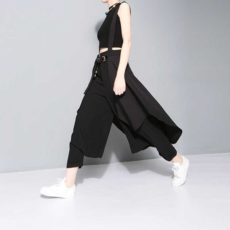 [EAM] Spring Autumn High Waist Black Bandage Irregular Suspender Half-body Skirt Women Fashion All-match JY932 210621
