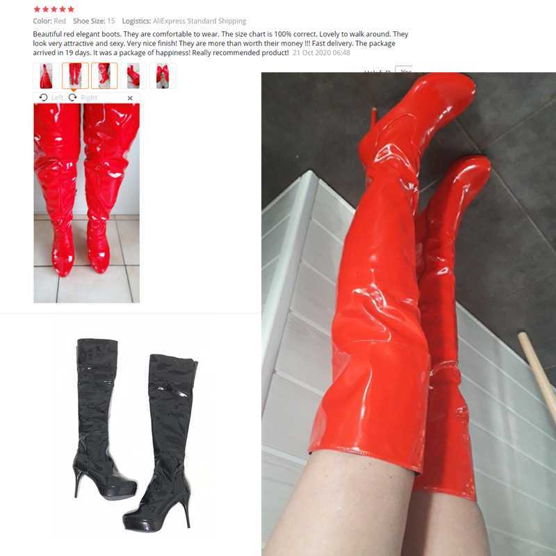 Fashion Thigh High Boots Women Platform Autumn Winter Over Knee Boots Sexy High Heels Red White Fetish Shoes Woman Plus Size 48 211021