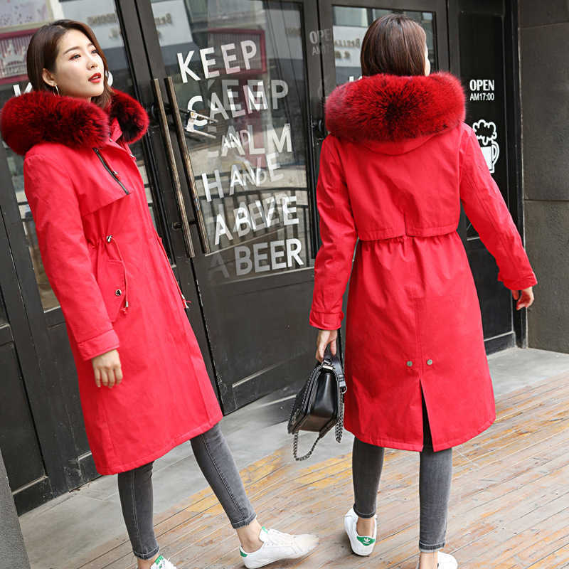 Snow Weather Warm Fur Coat For Women Real Fur Collar Hooded Overcoat Natural White Rex Rabbit Fur Parka Outwear T191024
