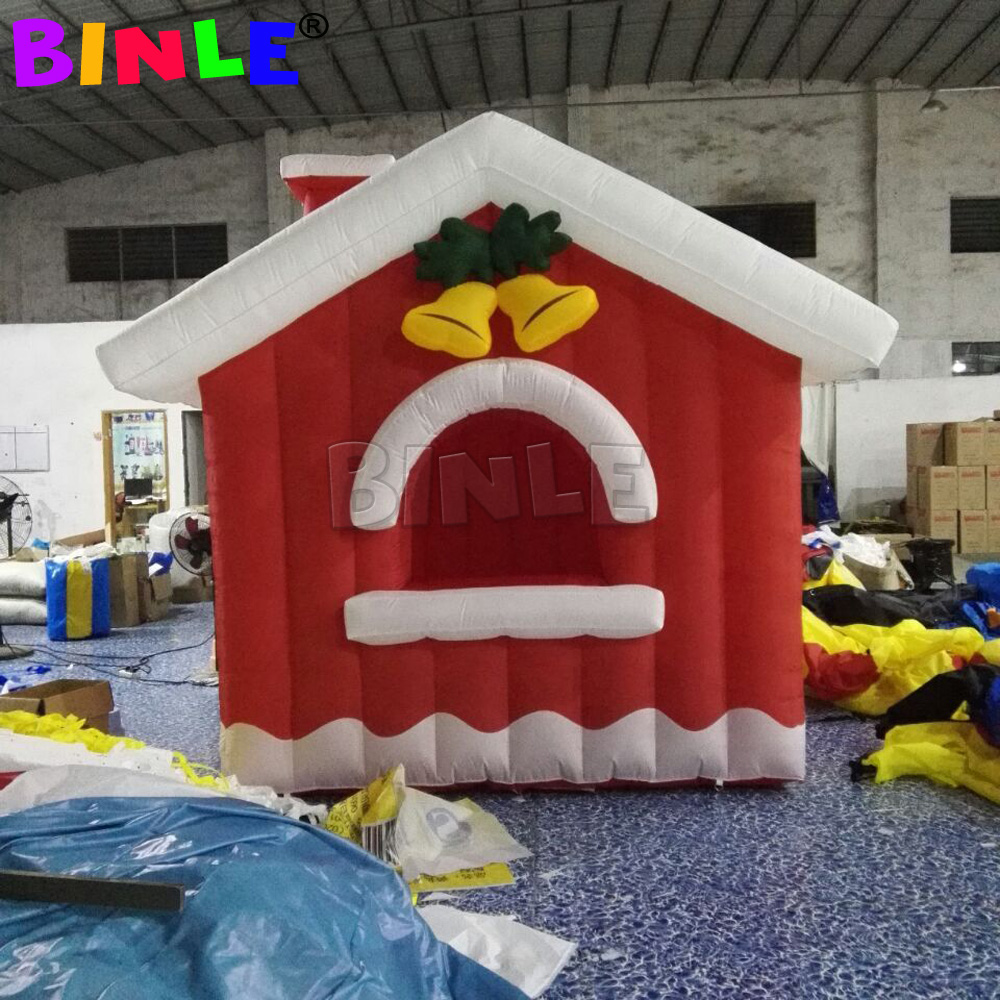 Pretty Outdoor Inflatable Christmas House Red Xmas Cabin Santa Grotto Square Tent For Holiday Decoration