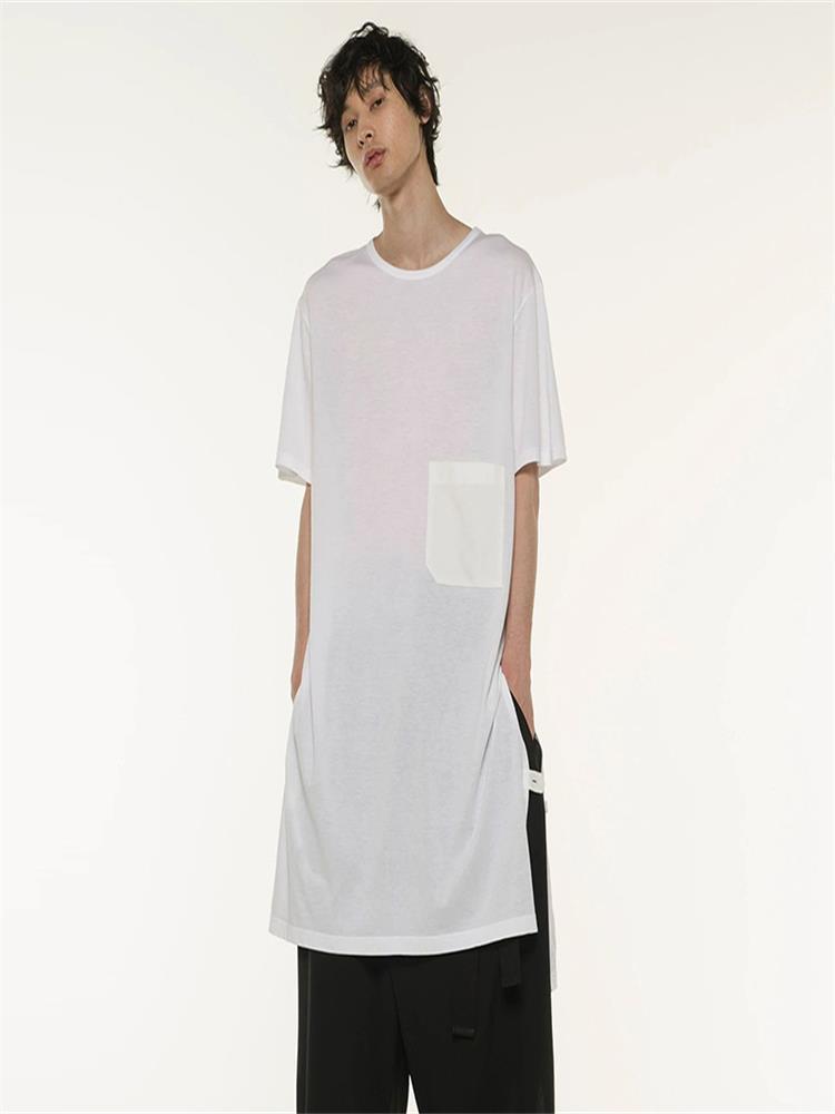 Men' T-Shirts Short Sleeve T-Shirt Summer Dark Round Collar Loose Irregular Asymmetric Mid Length Side Slit Design Single Pocket, White 
Men' T-Shirts Short Sleeve T-Shirt Summer Dark Round Collar Loose Irregular Asymmetric Mid Length Side Slit Design Single Pocket, White