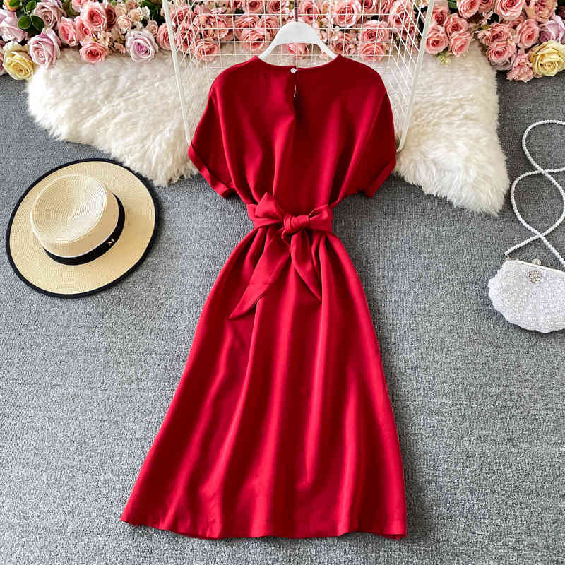 Nomikuma Bow Bandage Slim Waist Elegant Vestidos Femme Korean Short Sleve O-neck Women Dress New Korean Dresses 6F485 210427