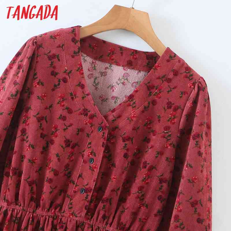 Fashion Women Flowers Print Corduroy Arrival Long Sleeve Ladies Mini Dress Vestidos SL536 210416