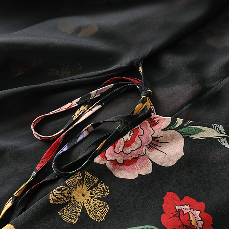 Chiffon Floral Print Boho Dresses Women V Neck Elegant Long Wrap Summer Short Sleeve Casual Beach Sundress 210515