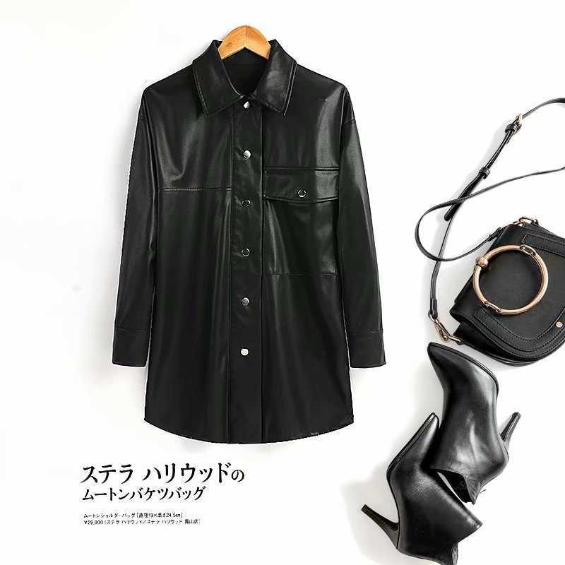 Spring Autumn PU Women Leather Jacket Thin Shirt Coat Fashion Streetwear Black Female Jacket Esthetic Gothic Vintage Outfit 210909