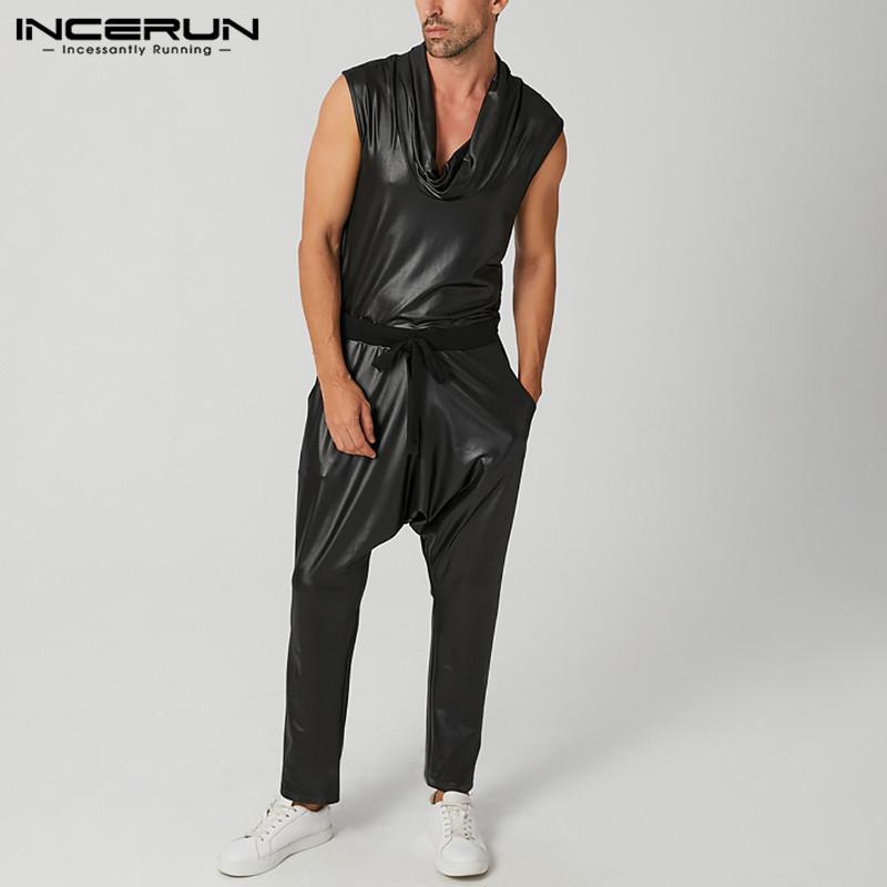 Fashion Solid Fake Leather Jumpsuits INCERUN Men Sleeveless Turtleneck Rompers Man Fitness Pockets Overalls Streetwear 5XL Men' Pants, Black
Fashion Solid Fake Leather Jumpsuits INCERUN Men Sleeveless Turtleneck Rompers Man Fitness Pockets Overalls Streetwear 5XL Men' Pants, Black