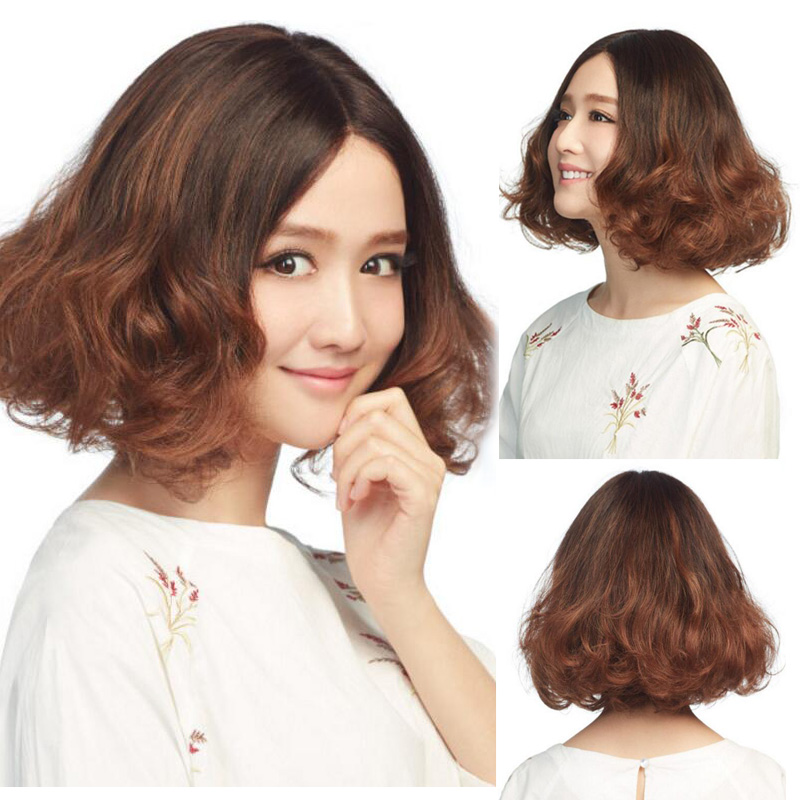Beatiful BOB Brown Ombre Hair Short Synthetic Flufy Wave Wig Hairstyle Hightemperature for women's Party