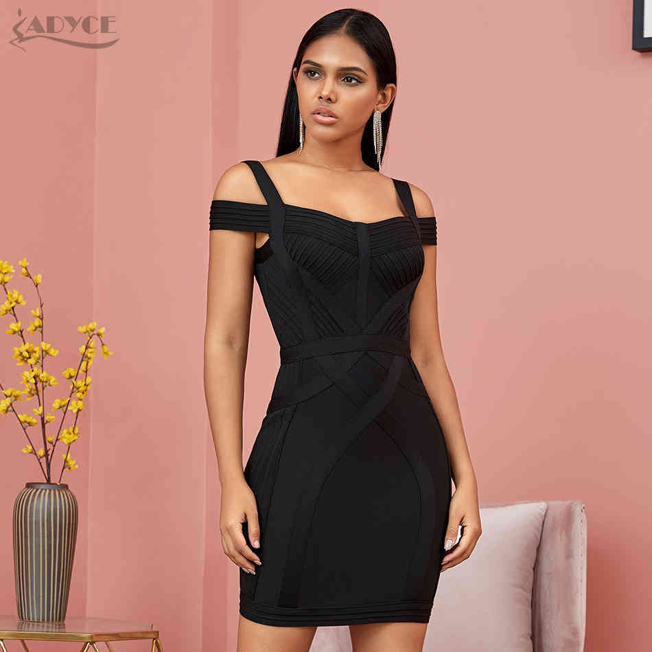 Off Shoulder Bodycon Bandage Dress Women Vestido Sexy V Neck Spaghetti Strap Club Celebrity Evening Party 210423