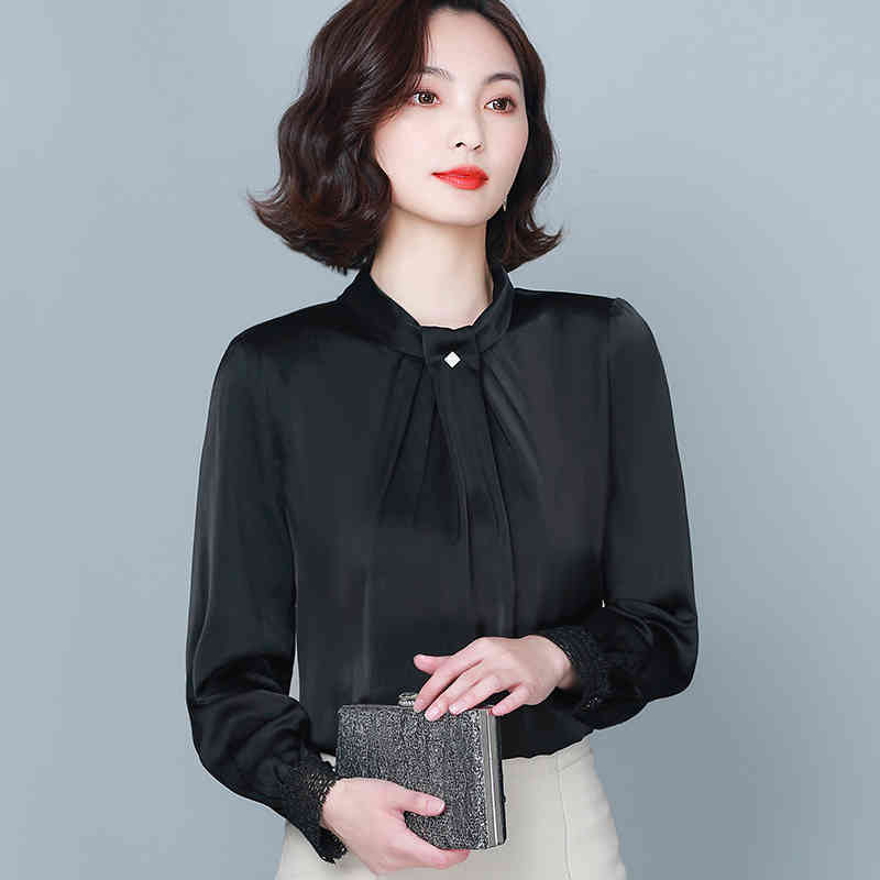 Office Long Sleeve Stand Collar Women's Blouse Autumn Solid Chiffon Shirt Women Plus Size Pullover Ladies Clothing 11581 210415