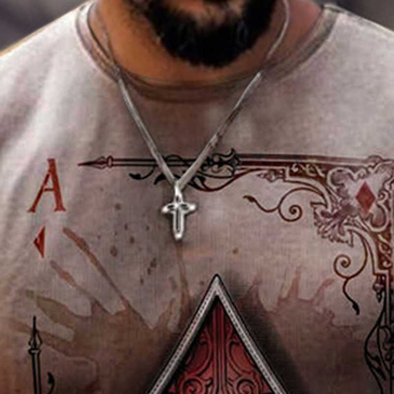 Playing Cards Diamond Square Print T-shirt Men's Summer Casual Short Sleeve Pullover Loose Tops 210629