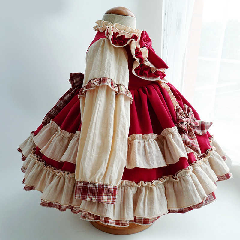 Spring Dresses For Kids Girl 2021 Baby Little Girls Long Sleeve Red Vintage Lolita Princess Dress Clothes For Birthday Party Q0716