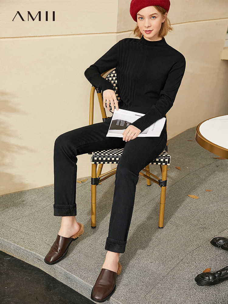 Minimalism Winter Fashion Jeans For Women Causal Slim Fit Thick Fleece Women's Pants Female Trousers 12060081 210527