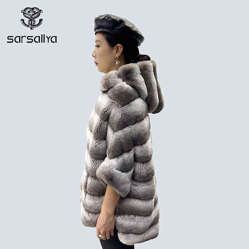 Real Rex Rabbit Natural Fur Coat Female Hoodies Zipper Poncho Jackets Winter Clothes Woman Fluffy Fur Warm Fashion Coat Big Size 211123