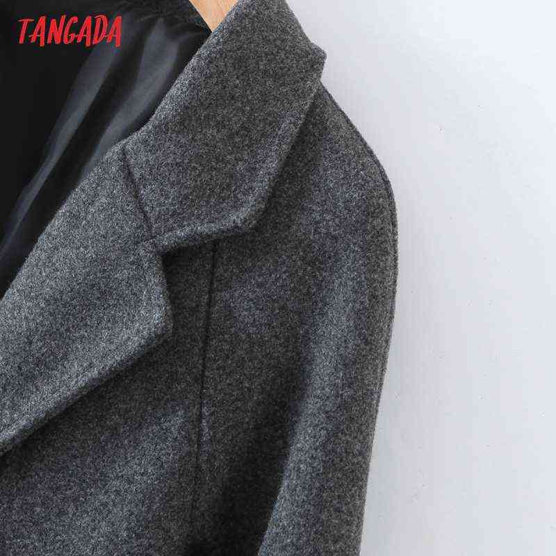 Tangada Women Winter Gray Thick Woolen Coats With Button Loose Long Sleeves Pocket Ladies Elegant OverCoat 2Z18 211130