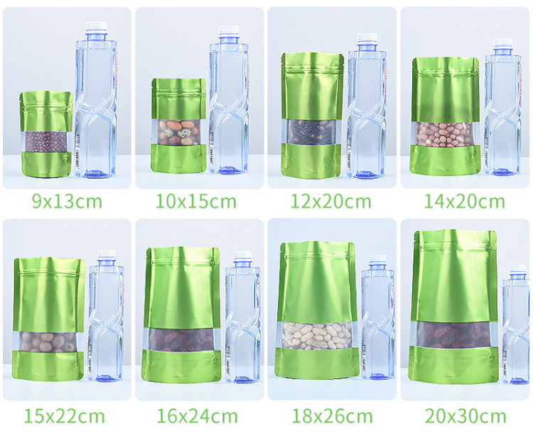 100pcs Doypack Matte Green Window Zip Lock Aluminum Foil Bag Stand up Resealable Meat Coffee Powder Snack Nuts Xmas Wedding Gifts Heat Sealing Packagi