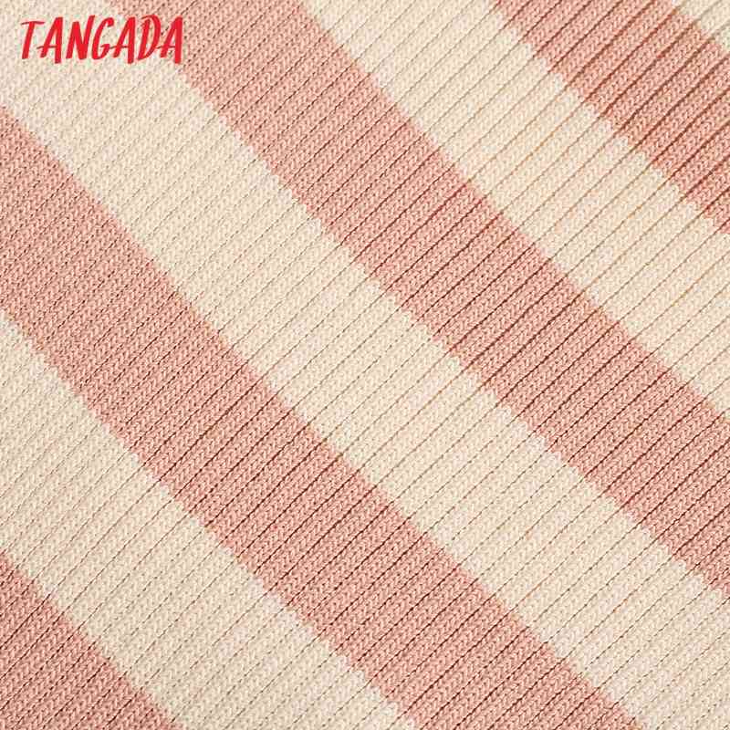 Women Chic Fashion Striped Slim Knitted Midi Dress Vintage Straps Female Dresses Vestidos BE324 210416