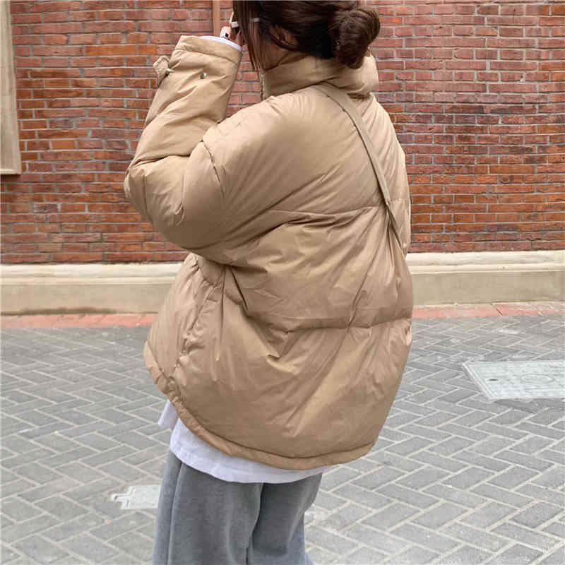 OL Autumn Winter Jacket Women Bread Clothes Casual Elegant Warm Coat Solid Loose Outwear Parkas Female with Bag 210421