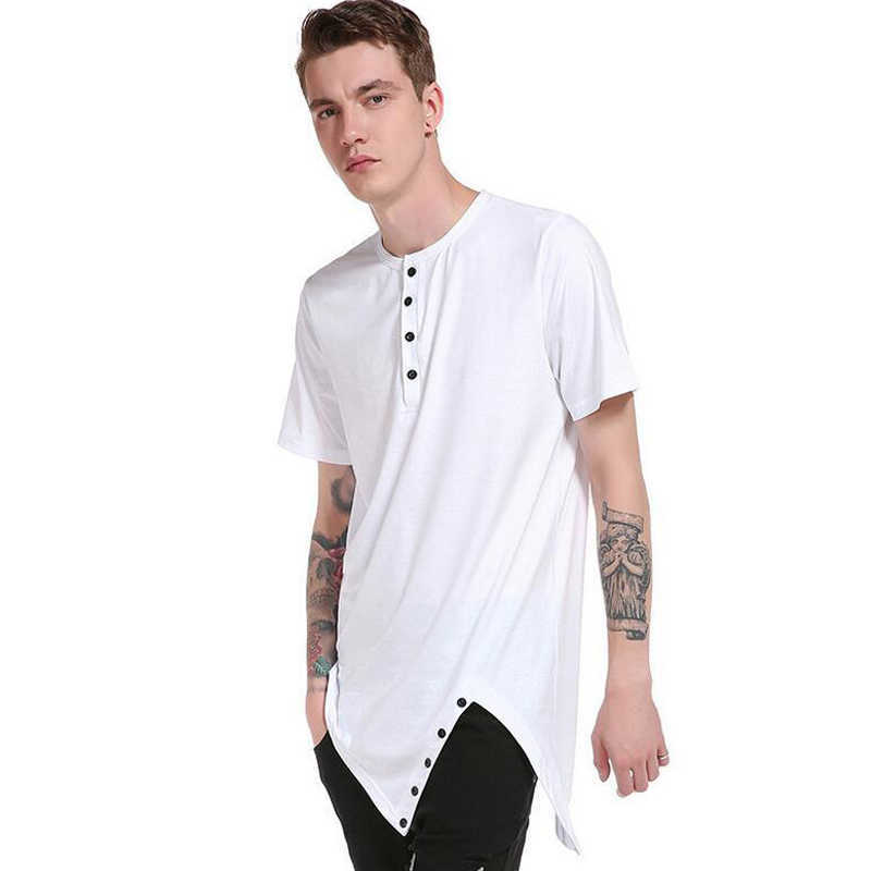 IceLion Summer T Shirt Men Irregular Hem Short Sleeve T-shirt Fashion Button Collar Hip Hop Streetwear Tops Slim Fit Tshirt 210623