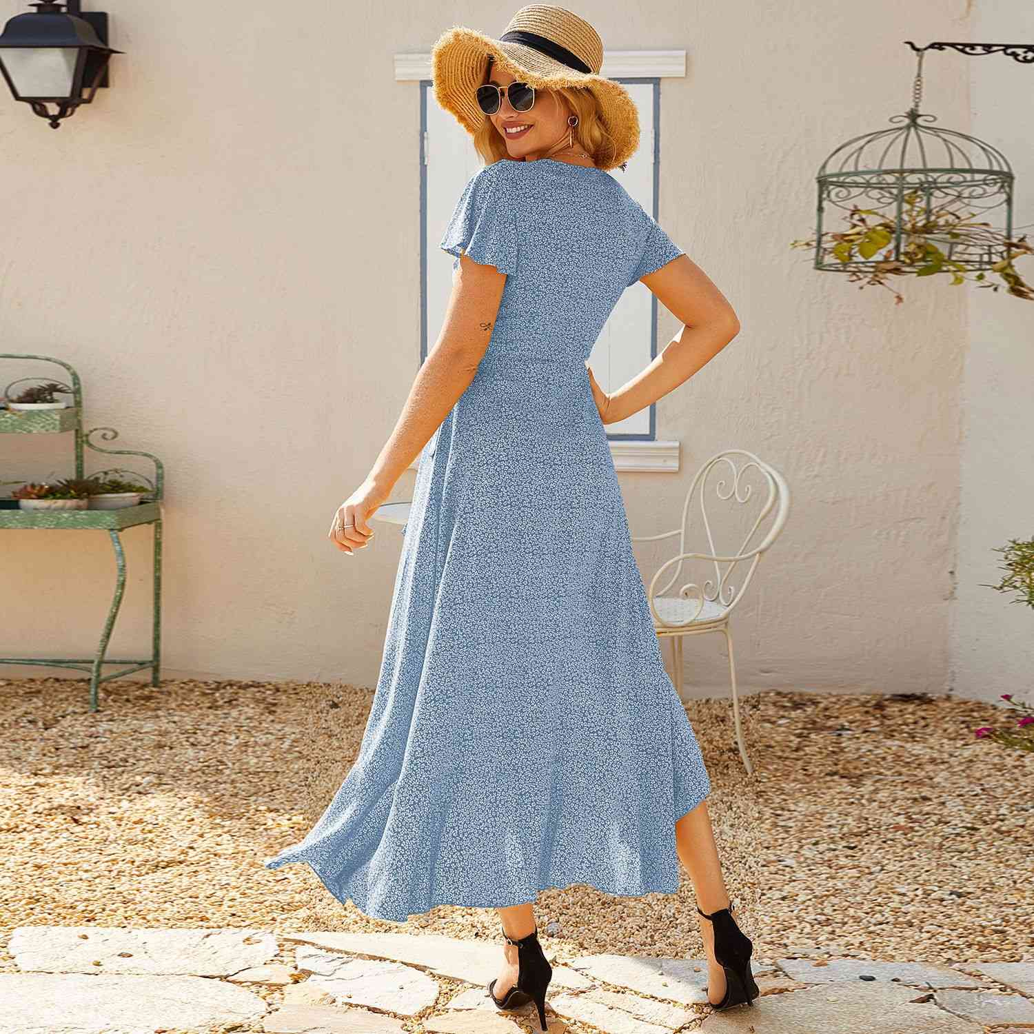 Women Dress Bandage V-neck Asymmetry Printing es Short Sleeve Plus Size Sexy Long Flowers Summer 210513