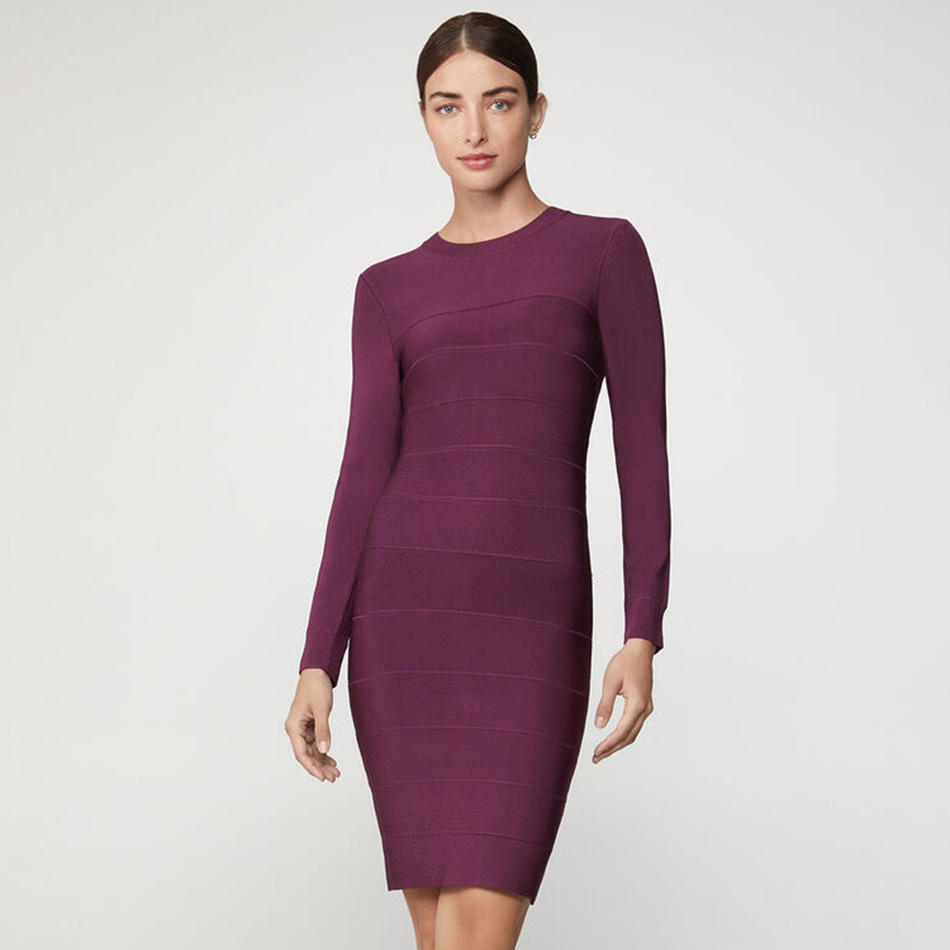 Summer Women Violet Rayon Long Sleeve Bandage Dress Sexy Knee Length Celebrity Evening Runway Club Party Dresses 210423