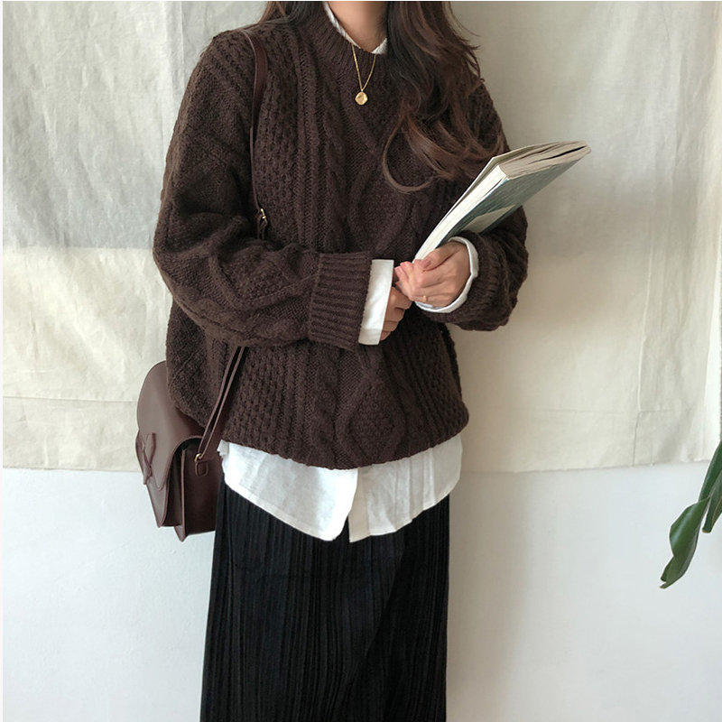 Fresh Loose Soft Knitted Twisted Women Casual All Match Cute Chic Feminine Solid Warm Pullovers Basic Sweaters 210421