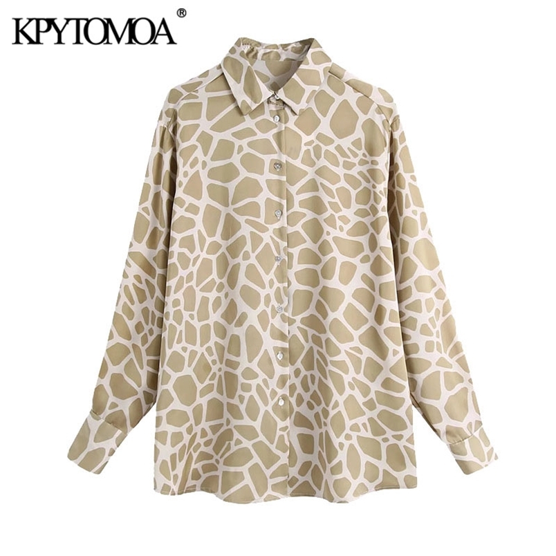 Women Fashion Loose Fitting Animal Print Soft Touch Blouses Long Sleeve Button-up Female Shirts Chic Tops 210420