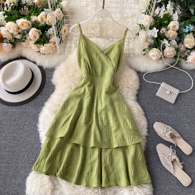 Ruffles Dress Women Sexy Backless Beach Style Fashion Vestidos Sleeveless Holiday Robe V Neck Summer Dresses 210519