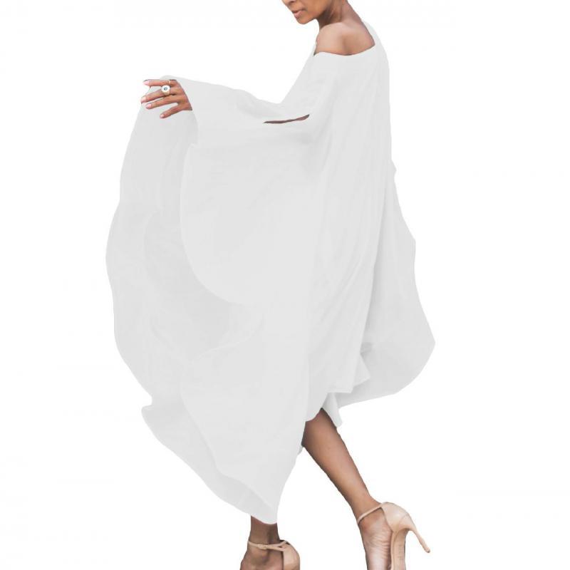 Women Dress White Chiffon Slash Neck Butterfly Sleeve Long Loose Plus Size Summer es Yellow XXL 210524