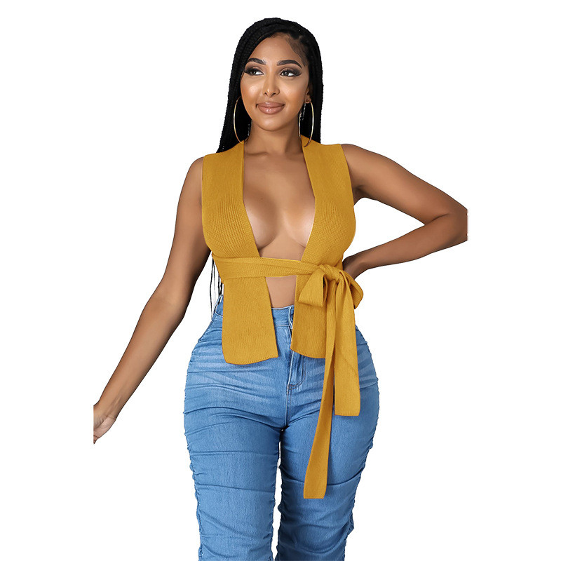 Plus Size 3XL 4XL 5XL Women Knits Tops Sexy Sleeveless Sweater Shawl Casual Bandage Cardigan Solid knitted rib Crop Tops Spring Autumn clothes Wholesa