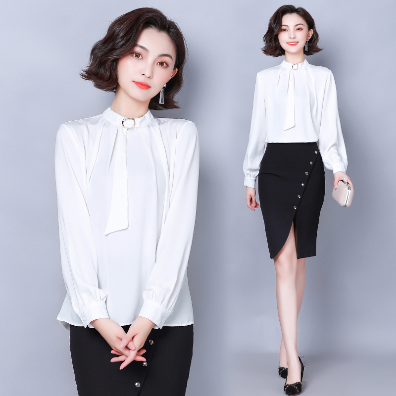 Blusas Mujer De Moda Autumn Chiffon Long Sleeve Womens Tops and Blouses Solid White Black Elegant Slim Women Shirts 7041 50 210510
