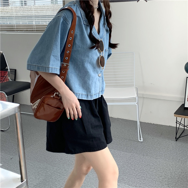 Casual Loose Korean Clothing Thin Short Denim Shirt Camisas Mujer Blusas Femininas Elegante Women Blouse ladies tops 324i 210420