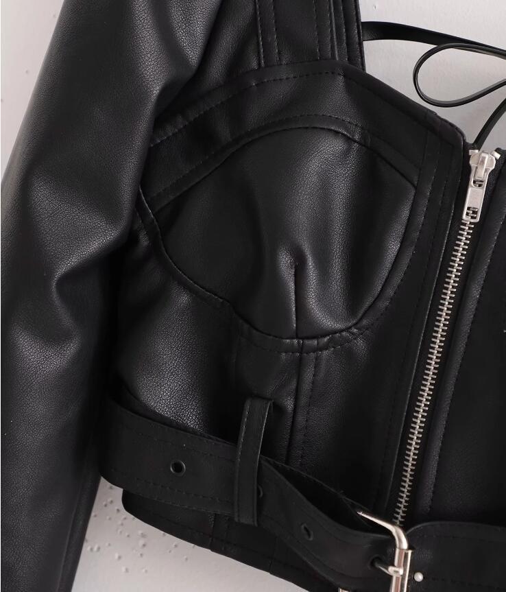 Spring Streetwear Square neck PU Cropped Shirt Women Long Puff Sleeve Slim High Waist Short Faux Leather Blouse Tops 210429
