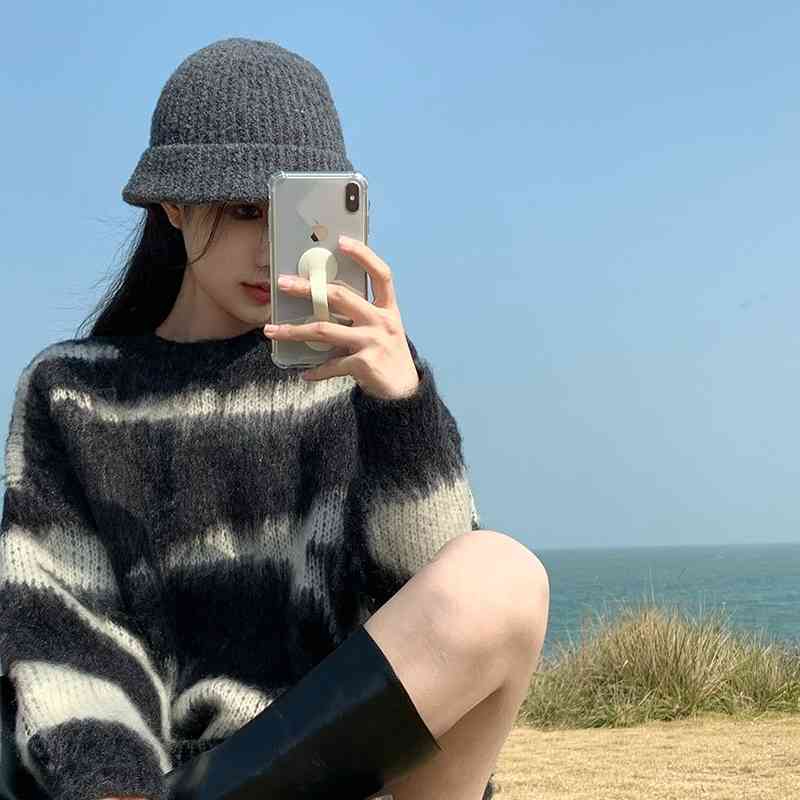 2 Colors autumn and winter casual mohair knitted sweaters womens stripe soft sweaters and pullovers womens (R99461) 210423