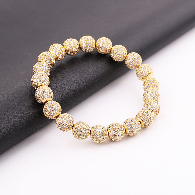 Punk Style Men Women Bracelet 10MM CZ Pave Ball Luxury Elastic Jewelry Gift Valentine's Day Holiday Christmas
