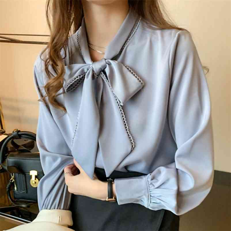 Autumn Spring Fashion Tops Korean Style Satin Chiffon Blouse Women Long Sleeve OL Shirt White Blue Bow Women's Clothing 210517
Autumn Spring Fashion Tops Korean Style Satin Chiffon Blouse Women Long Sleeve OL Shirt White Blue Bow Women's Clothing 210517