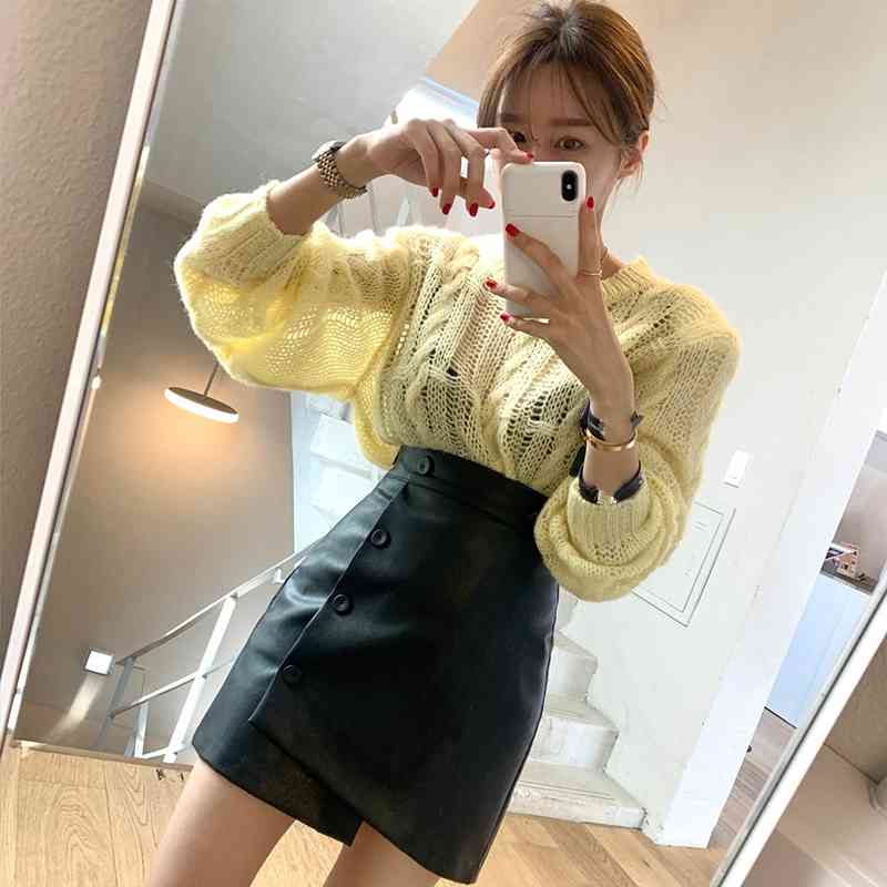 Nomikuma Autumn Winter New PU Skirt Korean Irregular Buttons Leather Women Skirts Causal High Waist Faldas Mujer Moda 6D149 210427