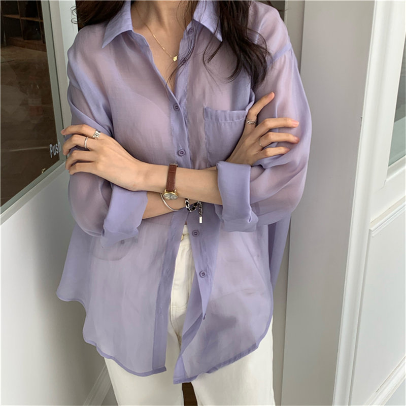 Korean Chic Solid Brief Fresh Loose Stylish Casual Streetwear Elegance Gentle Thin Tops Basic All Match Shirts 210421