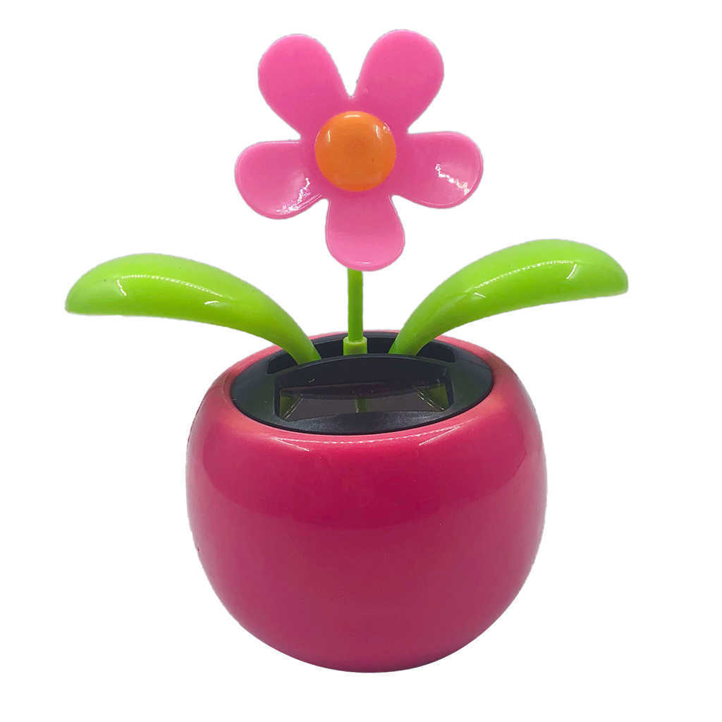 Powered Dancing Solar For Home Dahsboard Kid's Decor Pink Flower Nodding Figure Doll Toy Car