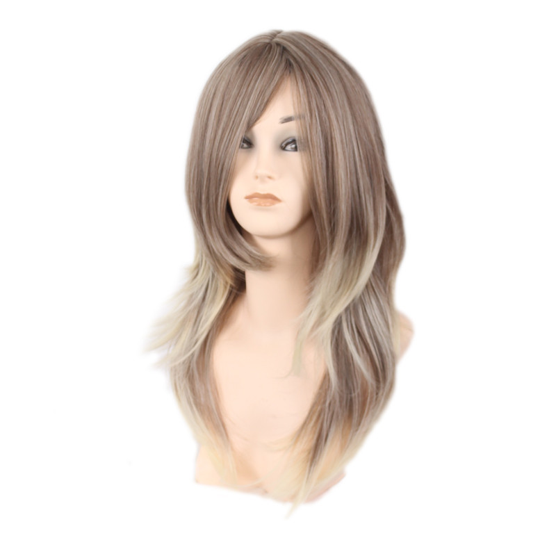 WoodFestival women long straight wig brown black blonde mixed color hair wigs heat resistant synthetic fiber wigs