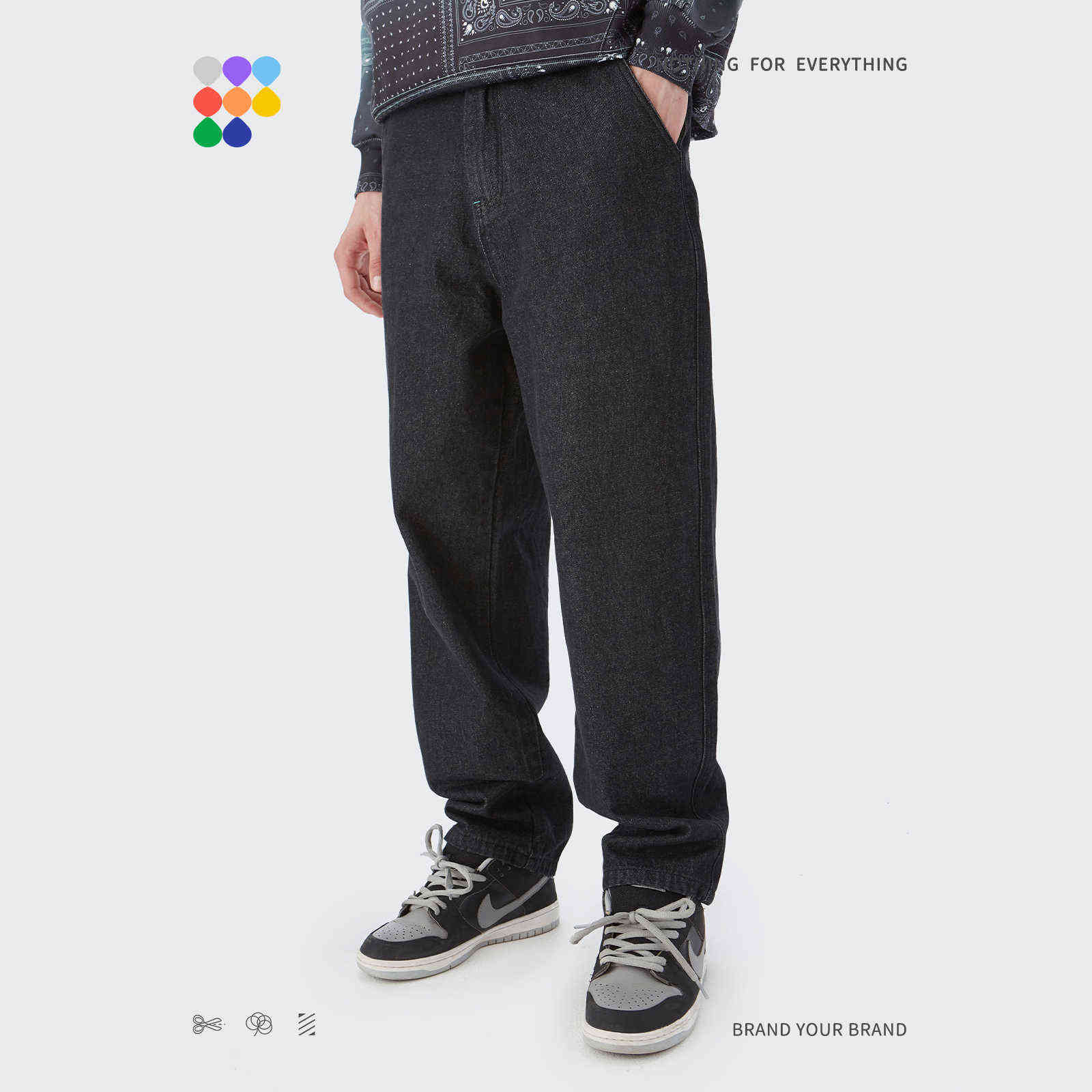 INFLATION Mens Fashion Jeans Loose Straight Denim Pants Casual Blue Unisex Distressed Baggy Trousers 211111