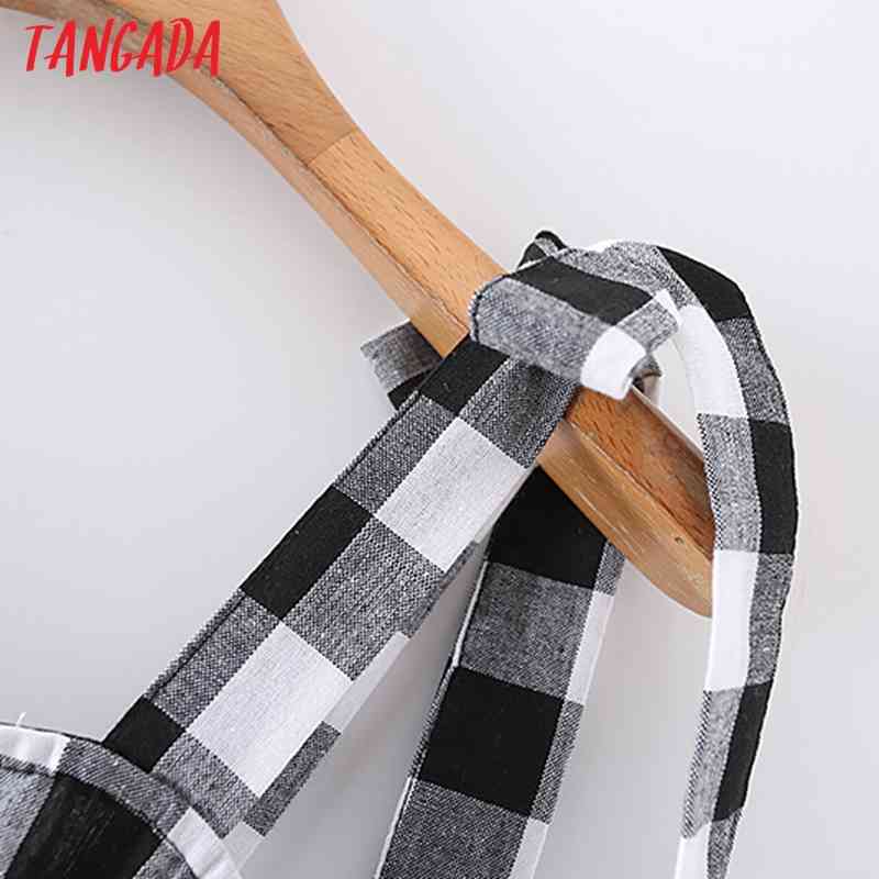 Summer Women Plaid Print Long Bow Sleeveless Ladies Dress Vestidos 2M130 210416