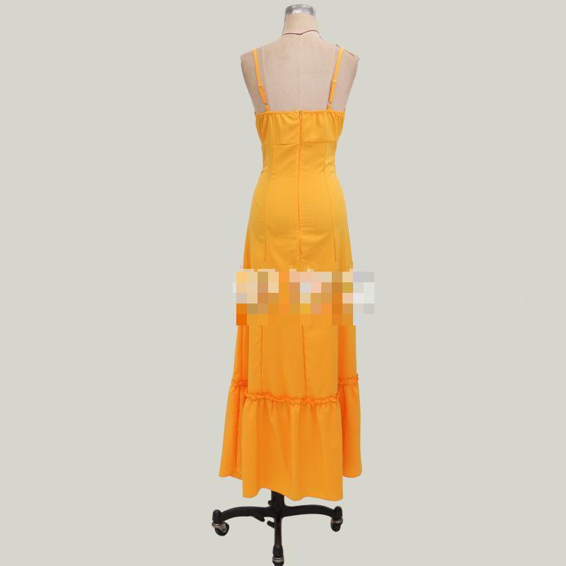 Women Dress Deep V Neck Sleeveless Sling Maxi es Solid Backless Vintage Loose Long Summer es 210513