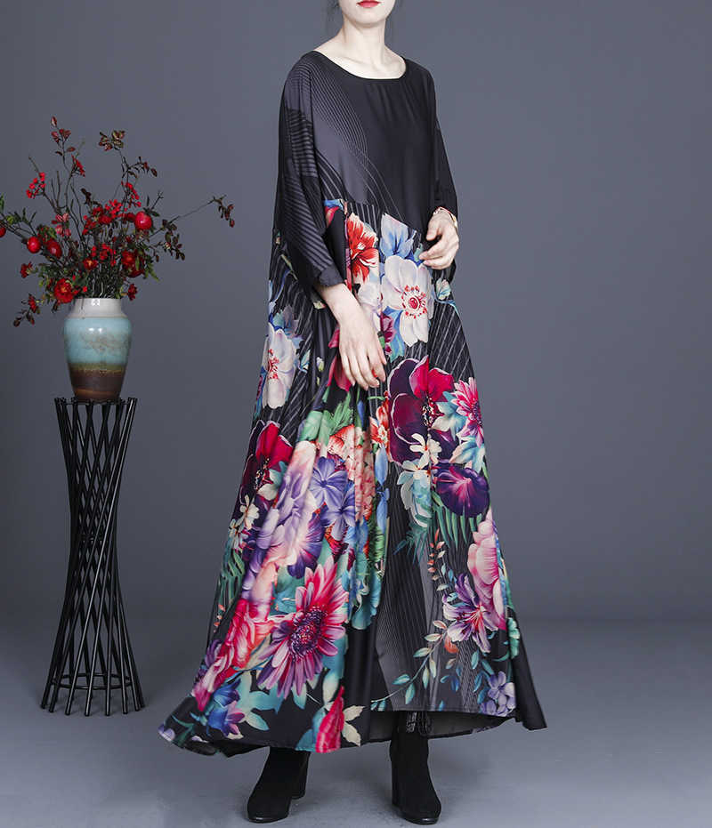 Summer Plus Size Retro Print Slim Long Irregular Silk O-Neck Ankle-Length Dresses Women 210615, Red
Summer Plus Size Retro Print Slim Long Irregular Silk O-Neck Ankle-Length Dresses Women 210615, Red