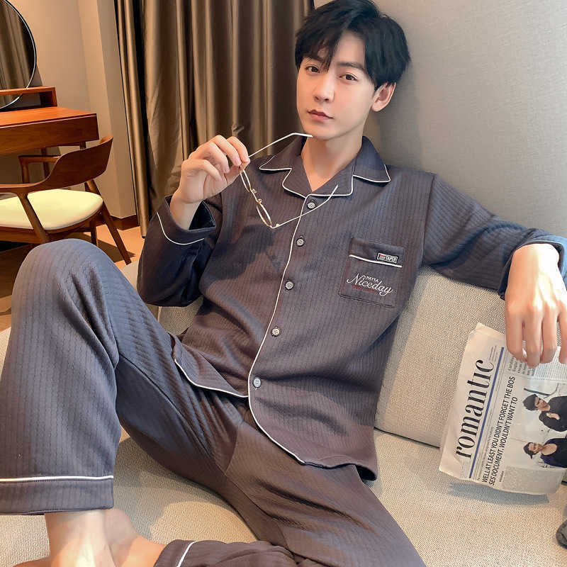 Royal Blue Men's Young and Middle-aged Men's Pajamas Are Warm In Autumn and Winter You Can Wear Cardigans and Trousers At Home 211019