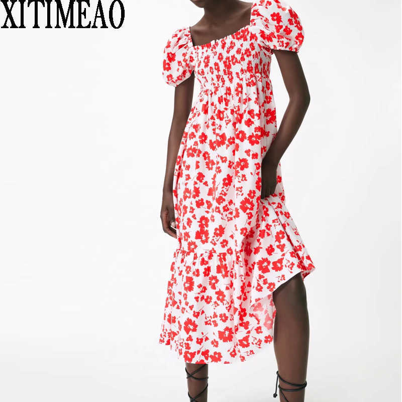 Za Women Summer Red Floral Dresses Vintage Print Casual Short Sleeve Square Neck Shirt Dress Leisure Vacation Long Skirt 210602
Za Women Summer Red Floral Dresses Vintage Print Casual Short Sleeve Square Neck Shirt Dress Leisure Vacation Long Skirt 210602