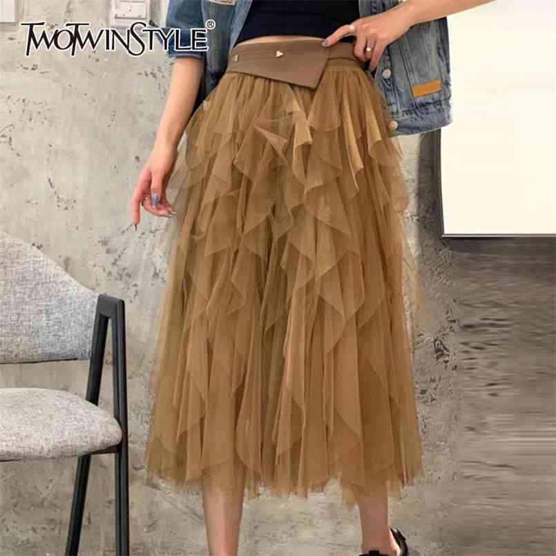 Solid Patchwork Rivet Mesh Ball Gown For Women High Waist Minimalist Midi Skirts Female Summer Fashion Clothes 210521, Brown
Solid Patchwork Rivet Mesh Ball Gown For Women High Waist Minimalist Midi Skirts Female Summer Fashion Clothes 210521, Brown